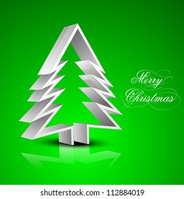Christmas greeting or gift card with 3D Xmas tree on green background. EPS 10.