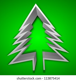 Christmas greeting or gift card with 3D Xmas tree on green background. EPS 10.