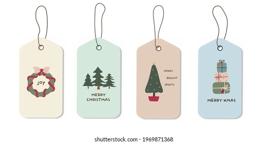 Christmas Greeting Gift tags set with winter elements. Merry holidays. First Christmas. Template for New 2021 Year gift tag, calendar, Scrapbooking, Stickers, Planner, Invitations.