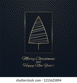 Christmas greeting with a golden tree. Vector illustration.
