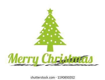 Christmas greeting with green christmas tree.