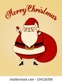 Christmas Greeting - Hand drawn illustration of cute Santa Clause wishing you a Merry Christmas