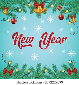 Christmas greeting happy new year, festive decoration. Set of holiday elements, web template for postcard, illustration for social networks - Vector illustration