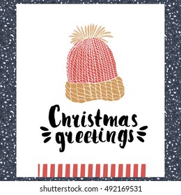 Christmas greeting - Holiday unique handwritten lettering made with ink. Ready design for card, background and invitation. Vector Illustration