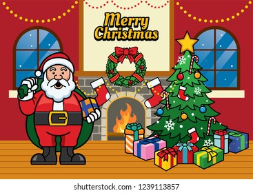 christmas greeting illustration with cartoon santa