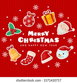 Christmas greeting illustration with christmas icon stickers in flat design style