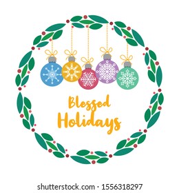 Christmas greeting with a lovely wreath and baubles