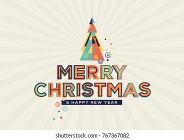 Christmas greeting in modern typography. Merry christmas greeting card vector design in retro style.