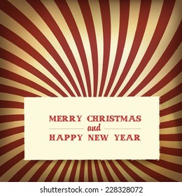 Christmas greeting on retro rays background, vector.