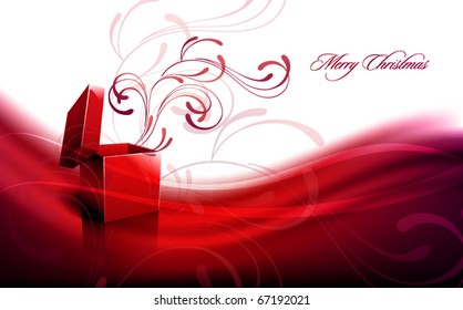 Christmas Greeting with Open Box | Floral Decoration | EPS10 Background | Separated on Layers Named Accordingly