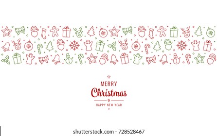 Christmas Greeting Ornament Icons Element Banner Red Green Isolated Background