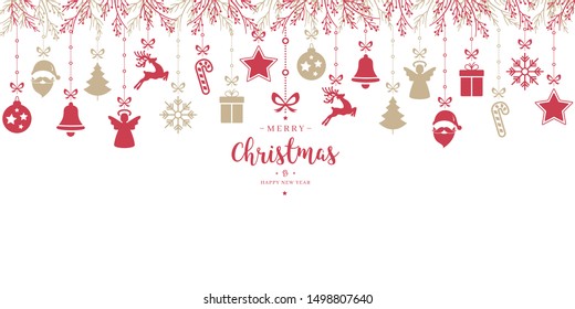 Christmas greeting ornaments elements hanging isolated white background card