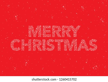 Christmas greeting with the phrase "Merry Christmas", using letters formed by stars, on a starry sky in white on red colors.