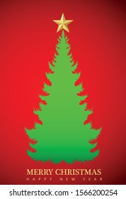 Christmas greeting. Pine tree with red background. Vector illustration