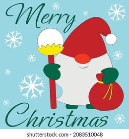 Christmas greeting postcard with character Gnome Santa