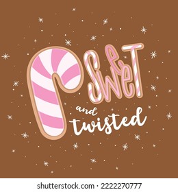 Christmas greeting postcard concept with gingerbread twisted stick and lettering