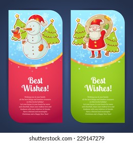 Christmas greeting postcards with snowman and Santa Claus