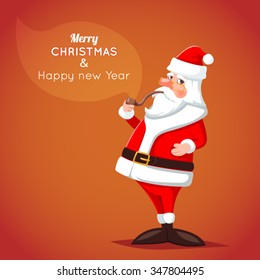 Christmas Greeting Poster Card Template Cartoon Santa Claus Character Icon on Stylish Background Vector illustration