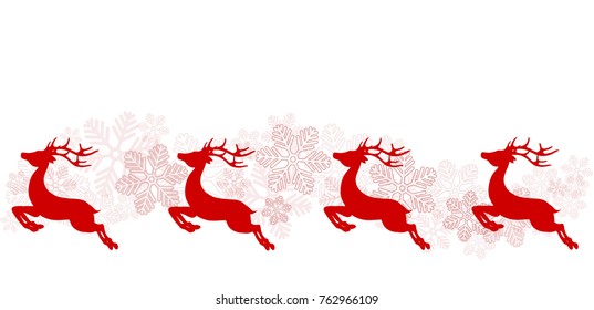 Christmas greeting poster with red reindeer and snowflakes, stock vector illustration