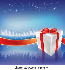 christmas greeting with present blue background