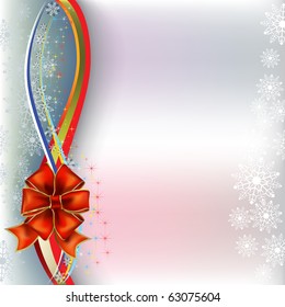 christmas greeting red bow with colored ribbons