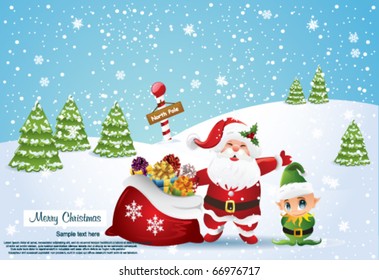 christmas greeting with Santa Claus and elf