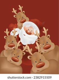 christmas greeting santa and reindeer wish you merry christmas greeting vector background character