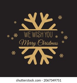 christmas greeting with snowflakes in gold on black background vector illustration