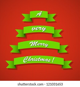 Christmas greeting with tapes in the form of a Christmas tree. Vector illustration.