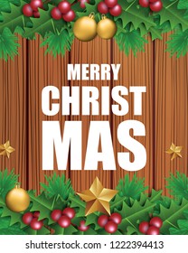 Christmas greeting template, Christmas decoration on wood background