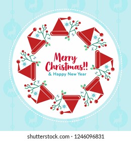 Christmas greeting template, Red cap in a circle.