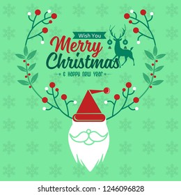 Christmas greeting template, Santa and Christmas leaf logo.
