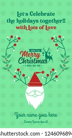 Christmas greeting template or  Smartphone message template in a sea green background to share with your loved ones
