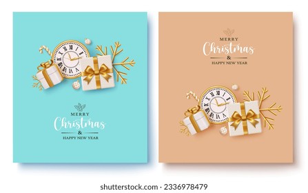 Christmas greeting text vector set design. Merry christmas and happy new year invitation card lay out collection. Vector illustration holiday season card background.