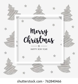 christmas greeting tree frame card scribble background