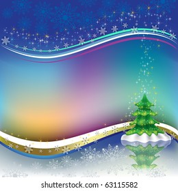christmas greeting with tree on a colored background