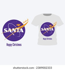 Christmas greeting tshirt print design. santa hourse illustration isolated on white background Vector illustration