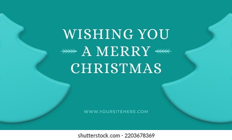 Christmas greeting turquoise web banner template decorative slim spruce bauble realistic 3d icon vector illustration. Happy New Year winter traditional holiday congratulations poster fir tree toy
