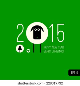 Christmas greeting type design with 2015 chinese horoscope symbol of the year, christmas tree and heart icons - holidays vector illustration