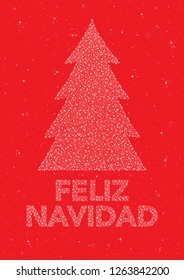 Christmas greeting using the silhouette of a fir tree and the phrase "Merry Christmas", both things formed by stars, on a starry sky in white on red colors.