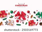 Christmas greeting vector background design. Merry christmas and happy new year greeting text with decorative elements for holiday season celebration in white background. Vector illustration seasonal 