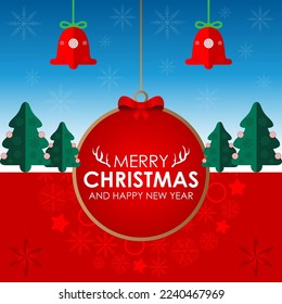 Vector de bienvenida de Navidad Fondo con árbol y campana