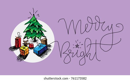 Christmas greeting - vector hand drawn postcard. 