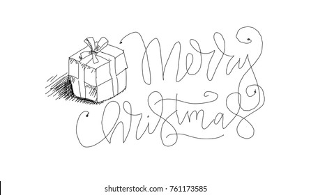 Christmas greeting - vector hand drawn postcard. 