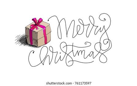 Christmas greeting - vector hand drawn postcard. 