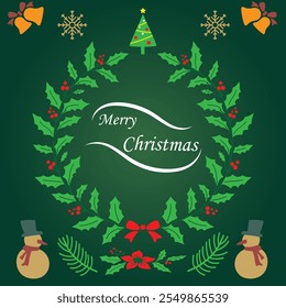 Christmas greeting vector poster design with christmas tree branches. Simple christmas holiday background. Merry Christmas hand written text. Vector illustration.