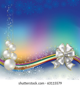 christmas greeting white bow and pearl balls