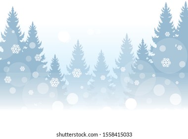 Christmas greeting. Winter landscape with coniferous forest. Vector illustration