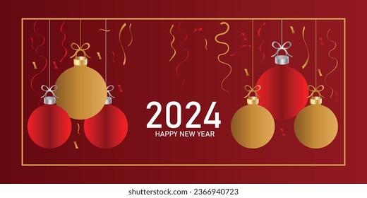 Christmas greeting wishes card with realistic red and gold balls
