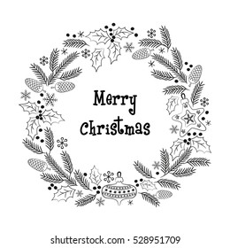 Christmas greeting wreath. Design for poster, card, invitation, placard, brochure, flyer.